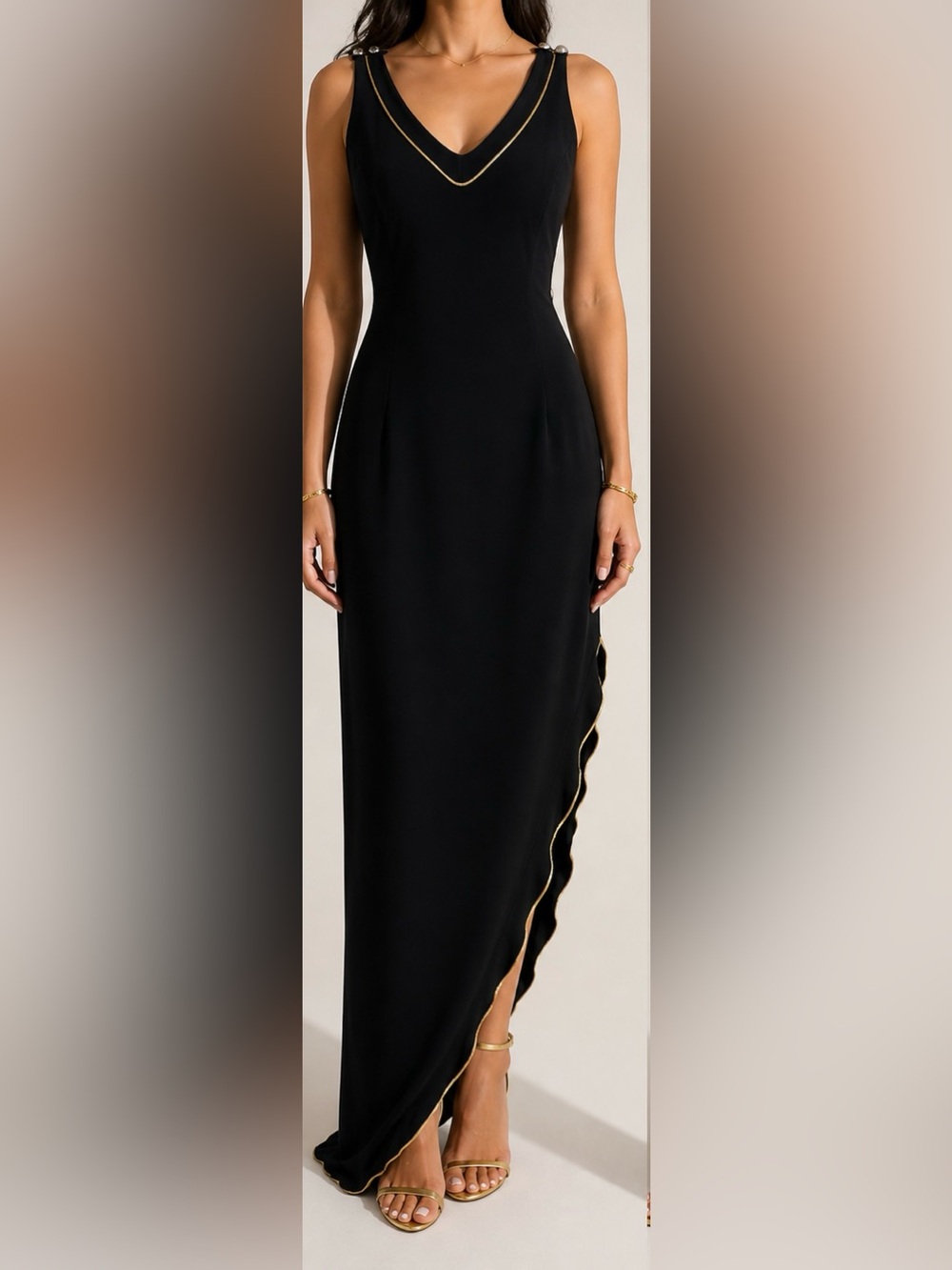 Susan Roselli Black Open Back Evening Dress Built In Bra Sz 14